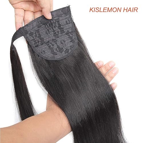 Miniatura 7 de Extensiones de cola de caballo de cabello humano lacio, negro natural, pasta mágica envolvente, extensiones de cabello Remy 100% real, para mujer,
