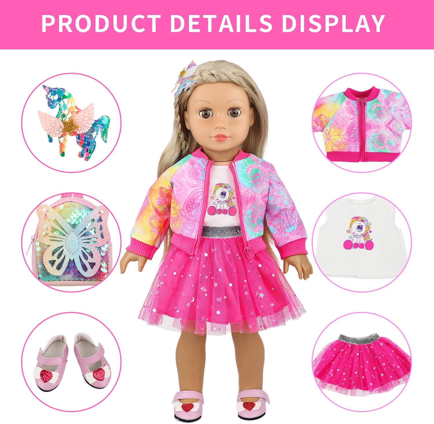 18 Inch American Doll Clothes and Accessories Makeup Set Outdoor Casual Playset for Parent-Child Interaction Birthday Christmas Thanksgiving Day Gift(Not Include Doll) - Image 4