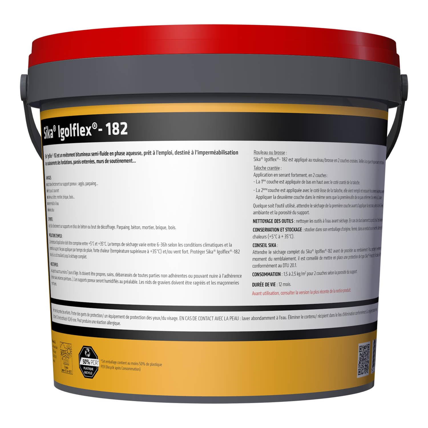 SIKA - Revêtement bitumineux en pâte - Sika Igolflex-182, Noir - Pour l'imperméabilisation et la protection des murs de fondations - Prêt à l'emploi - Fort pouvoir couvrant - Application facile - 5kg