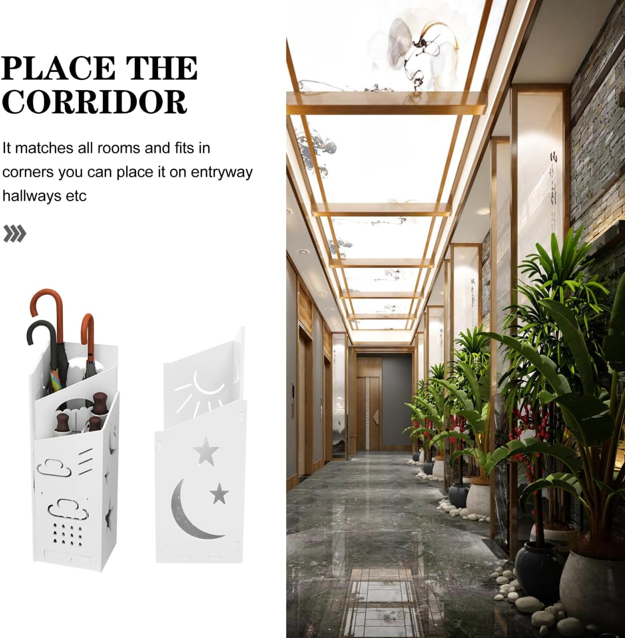 Small Umbrella Holder, Umbrella Stand Rack for Entryway Square Umbrella Organizer Plastic Cane Holder Umbrella Basket Umbrella Storage Bin for Home Office (White)