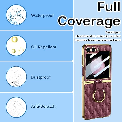 Miniatura 2 de Miimall Funda de piel compatible con Samsung Z Flip 5 con protector de pantalla, resistente a los arañazos y anticaídas, HD 99.99% transparente y
