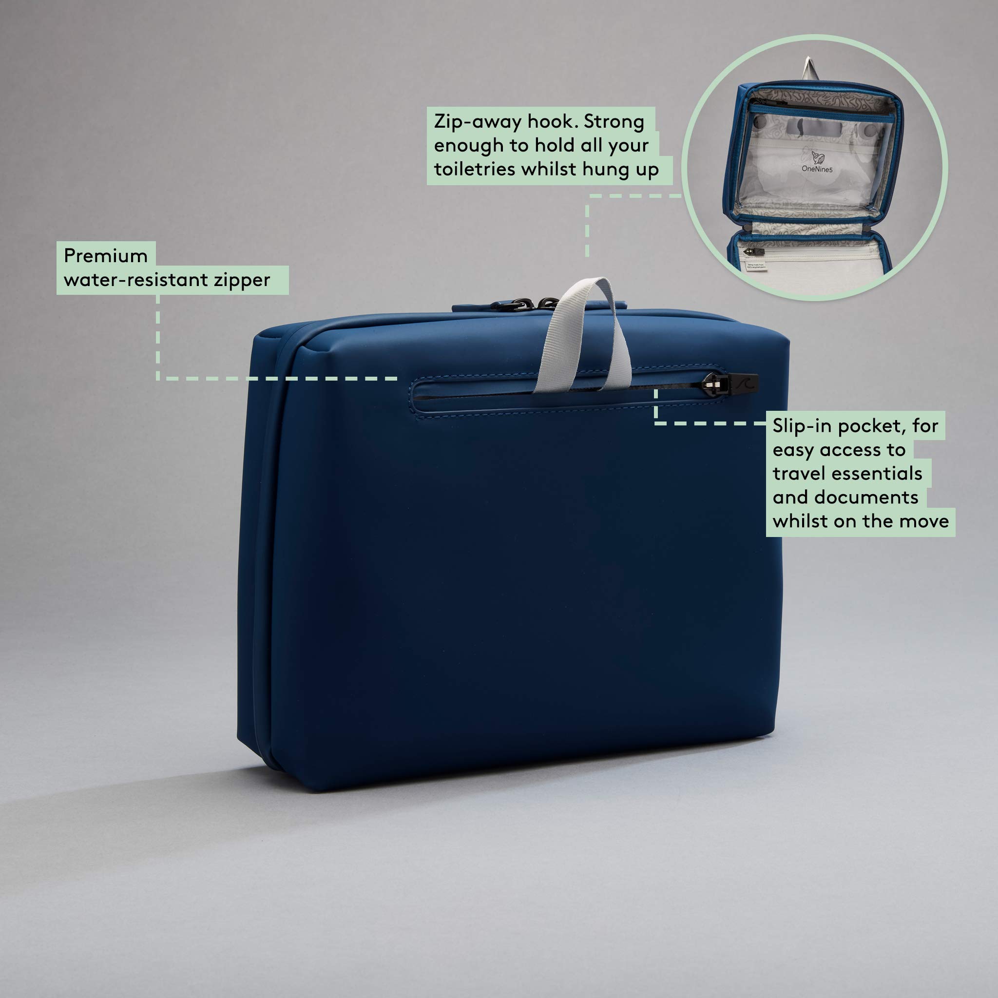 Eco-Friendly Travel Wash Bag, Toiletry Bag with 100% Recycled Plastic Lining & Hanging Hook