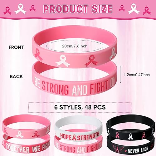 Miniatura 8 de Aoriher 60 pulseras de silicona para concientización sobre el cáncer de mama, con cinta rosa a granel, pulseras de silicona para concientización