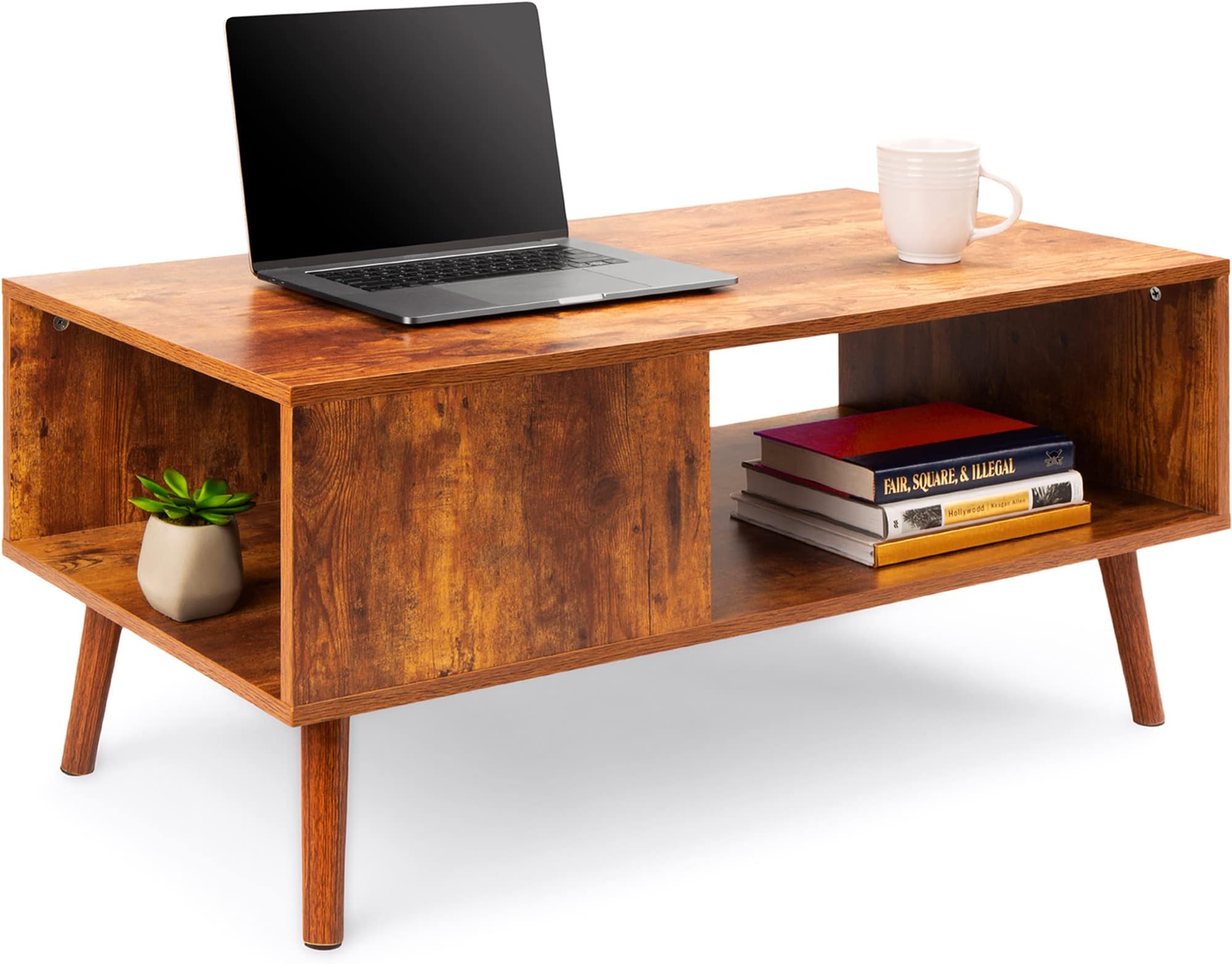 Best Choice ProductsWooden Mid-Century Modern Coffee Table, Accent Furniture for Living Room, Indoor, Home Décor w/Open Storage Shelf, Wood Grain Finish - Brown