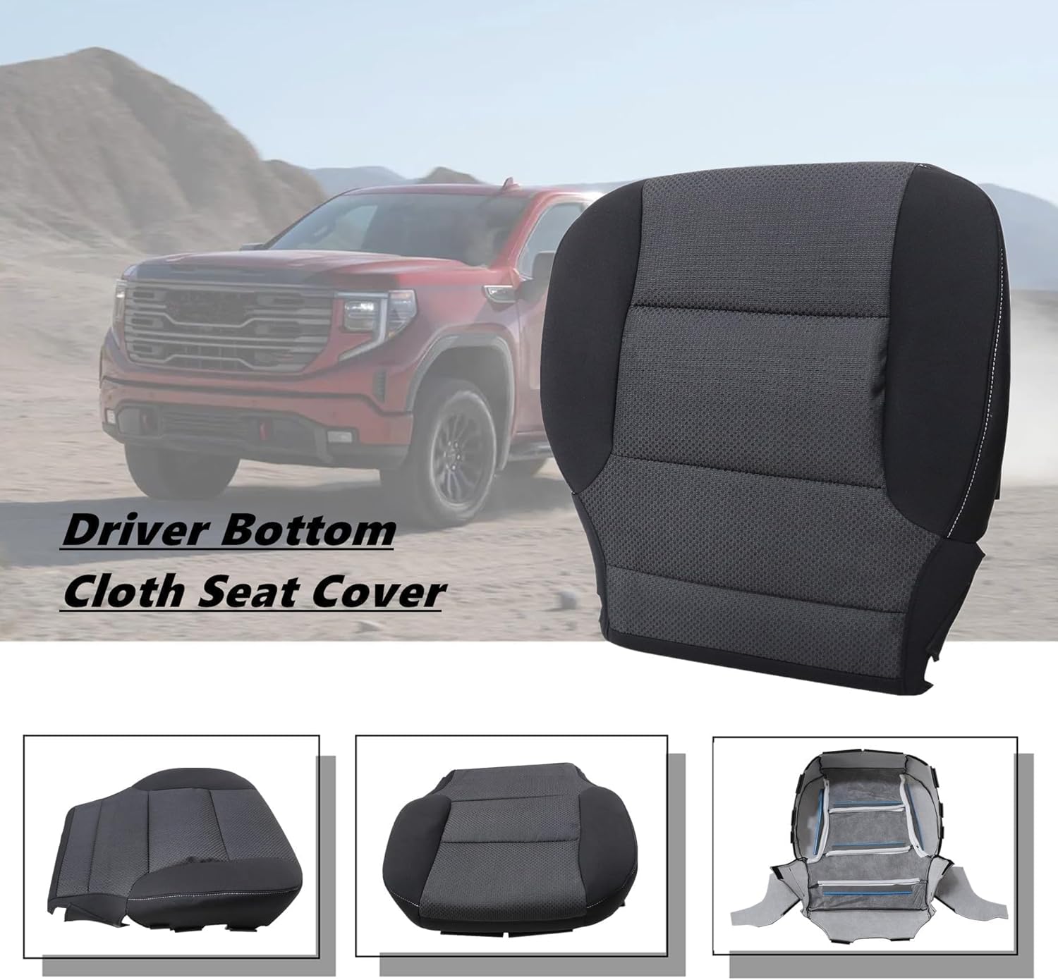 Driver Side Bottom Cloth Seat Cover Black #H0U or 4AA Compatible with Chevy Silverado GMC Sierra 1500 2500HD 3500HD 2014 2015 2016 2017 2018 2019