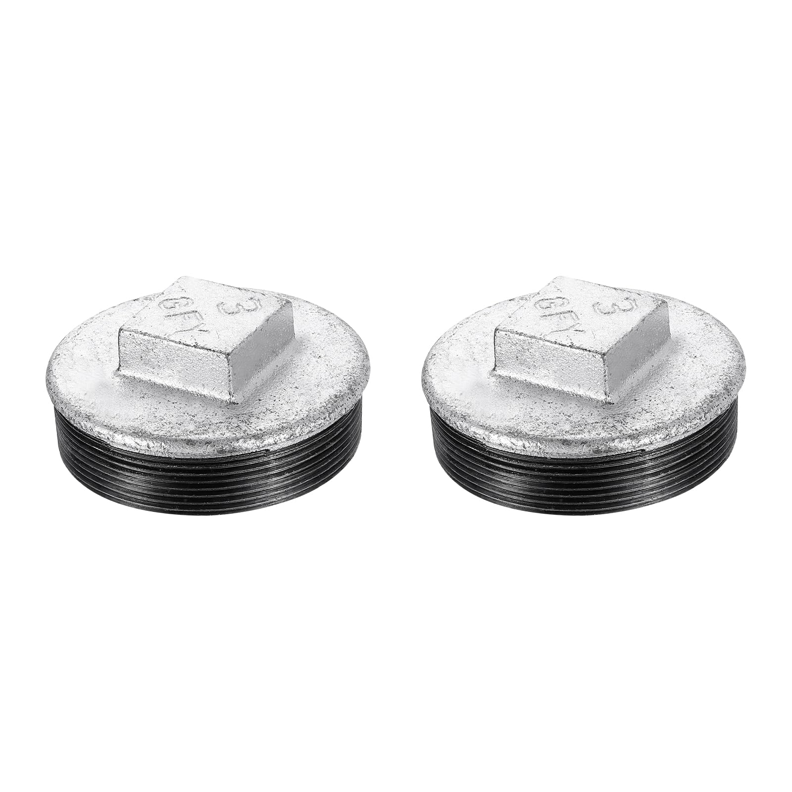 Tapones de tubería de 3" QUARKZMAN en hierro maleable plateado para muebles y agua