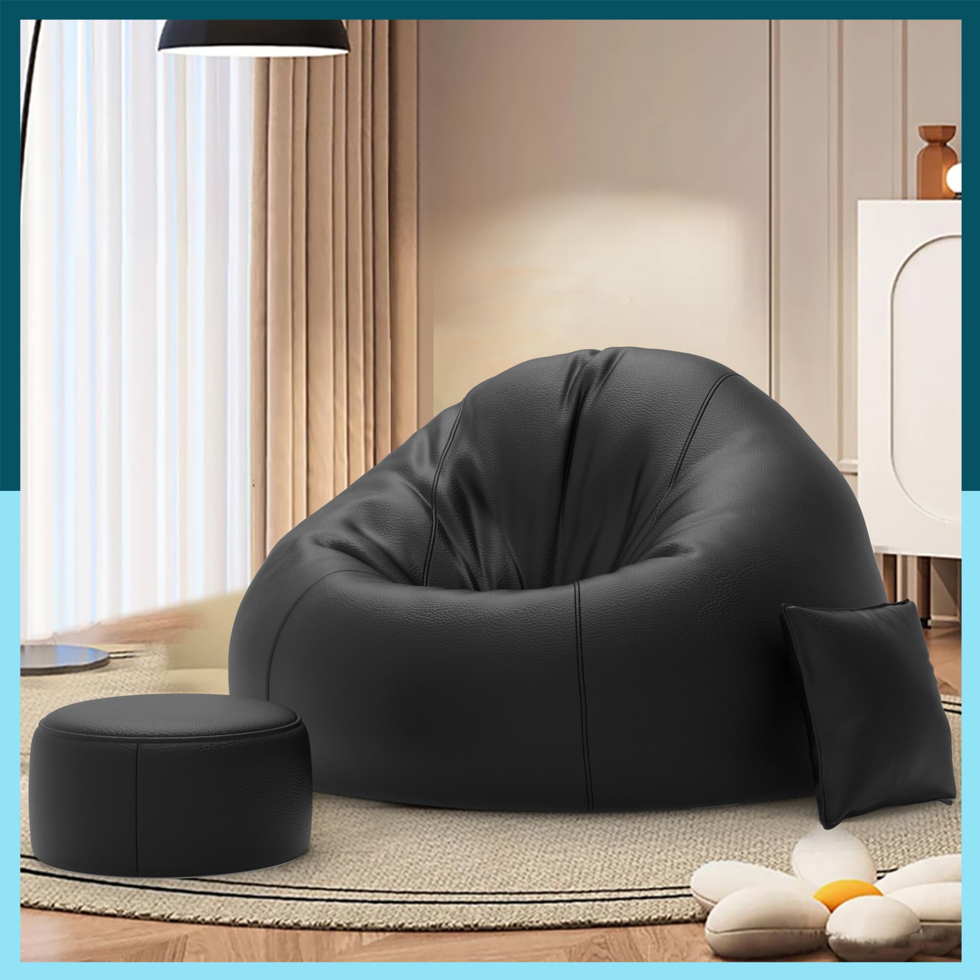 Biggie Bean Bag with Beans Filled 5XL Bean Bag Sofa with Free Cushion and Footrest - Official : BiggieCocoon Combo (Matching Color : Regular, Black)