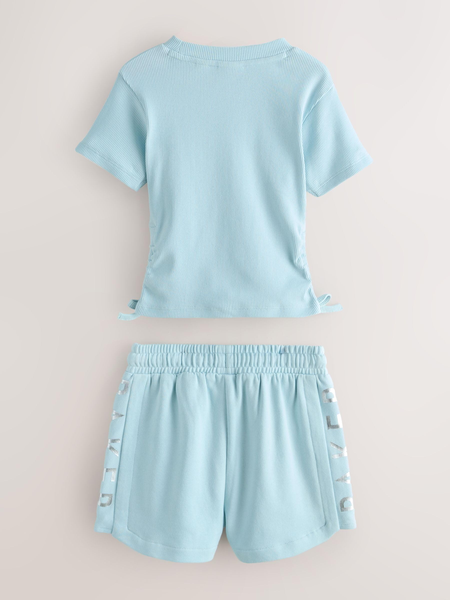 Mädchen Geripptes T-Shirt mit Volants und Shorts im 2-teiligen Set