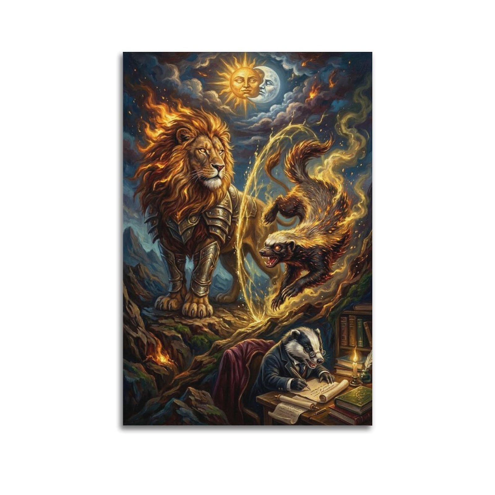 XKUGA Surreal Vintage Animal Poster Lion Boundary Dispute Satire Modern Decorative Canvas Prints - Ideal Wall Art for Family, Man Cave, Game Room, Boys & Girls Bedroom 24x36inch(60x90cm)