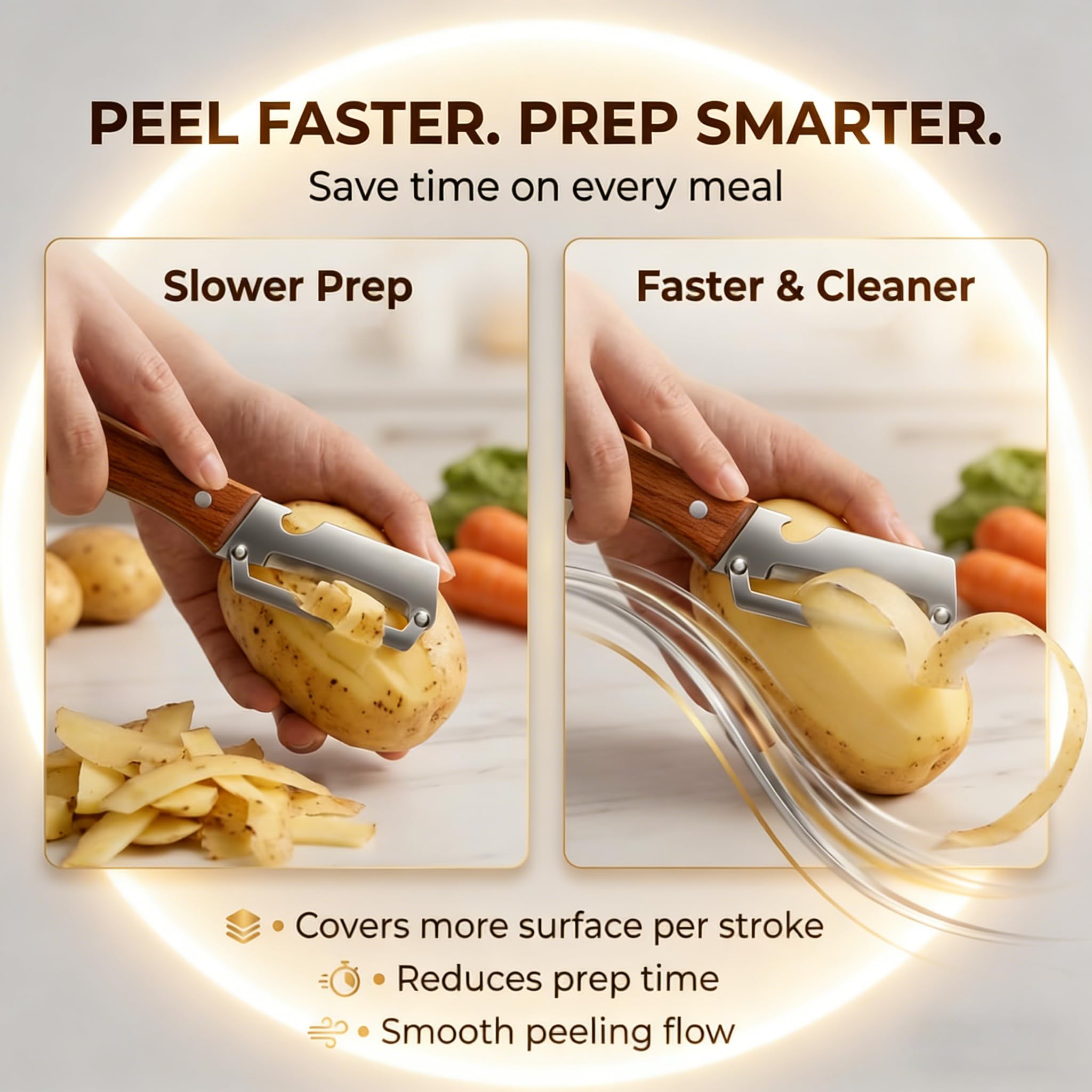 Vegetable Peeler, All Stainless Steel Potato & Fruit Peeler, Professional Kitchen Peeler with Ergonomic Handle, Zero Snag Design for Easy Peeling — view 4