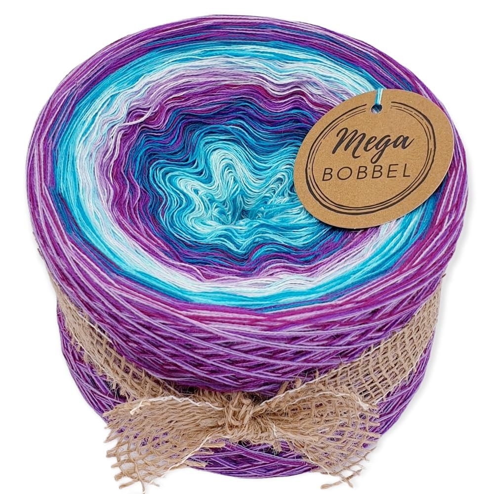 MegaBobbel*Traumwelt*A9* (Außenfarbe: Lilatöne) Farbverlaufsgarn - Lace Garn Bobbel Wolle zum Häkeln & Stricken - 50% Baumwolle/50% Polyacryl (4 fädig, 2000m)