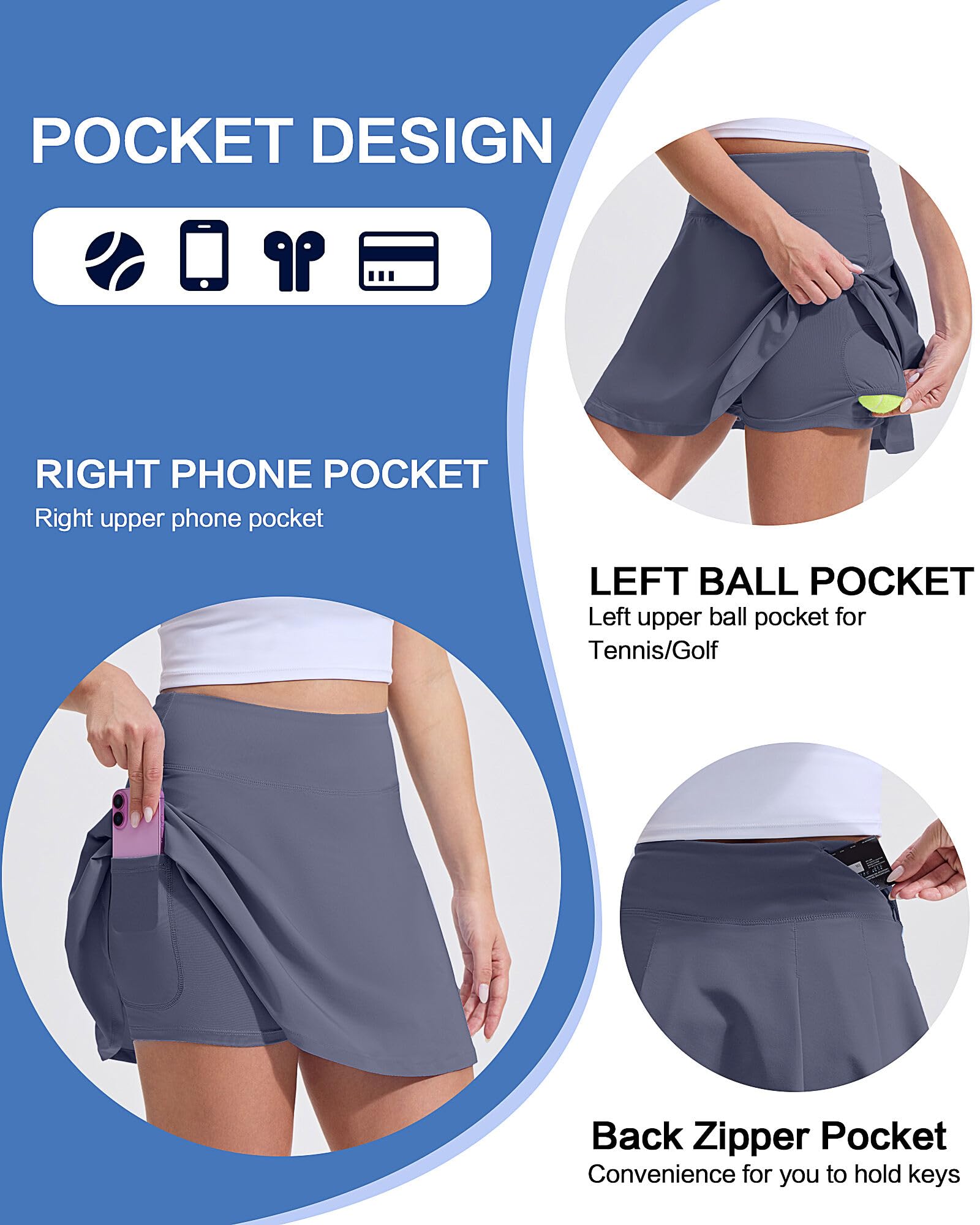Falda pantalón de tenis para mujer con bolsillo de forro de cintura media alta, plisada, falda de golf, deportiva, de secado rápido, ligera