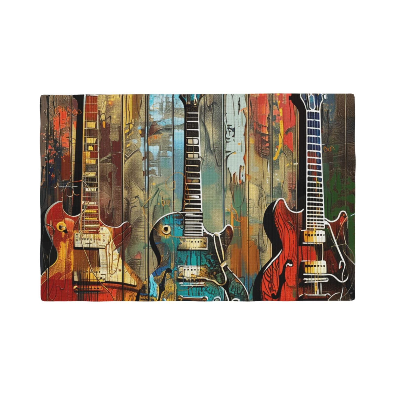 guitars art Print Placemats Set, Heat Resistant Washable Placemat 12x18in Table Mats for Party Kitchen Dining Table Decoration Indoor Outdoor, Six Piece