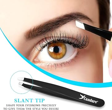 Candure Tweezers for Eyebrows - Professional Stainless Steel Slanted and Pointed Tip Hair Tweezers Set for Ingrown Hair, Blackhead Removal, Eyebrows Plucking Beauty Tool for Women