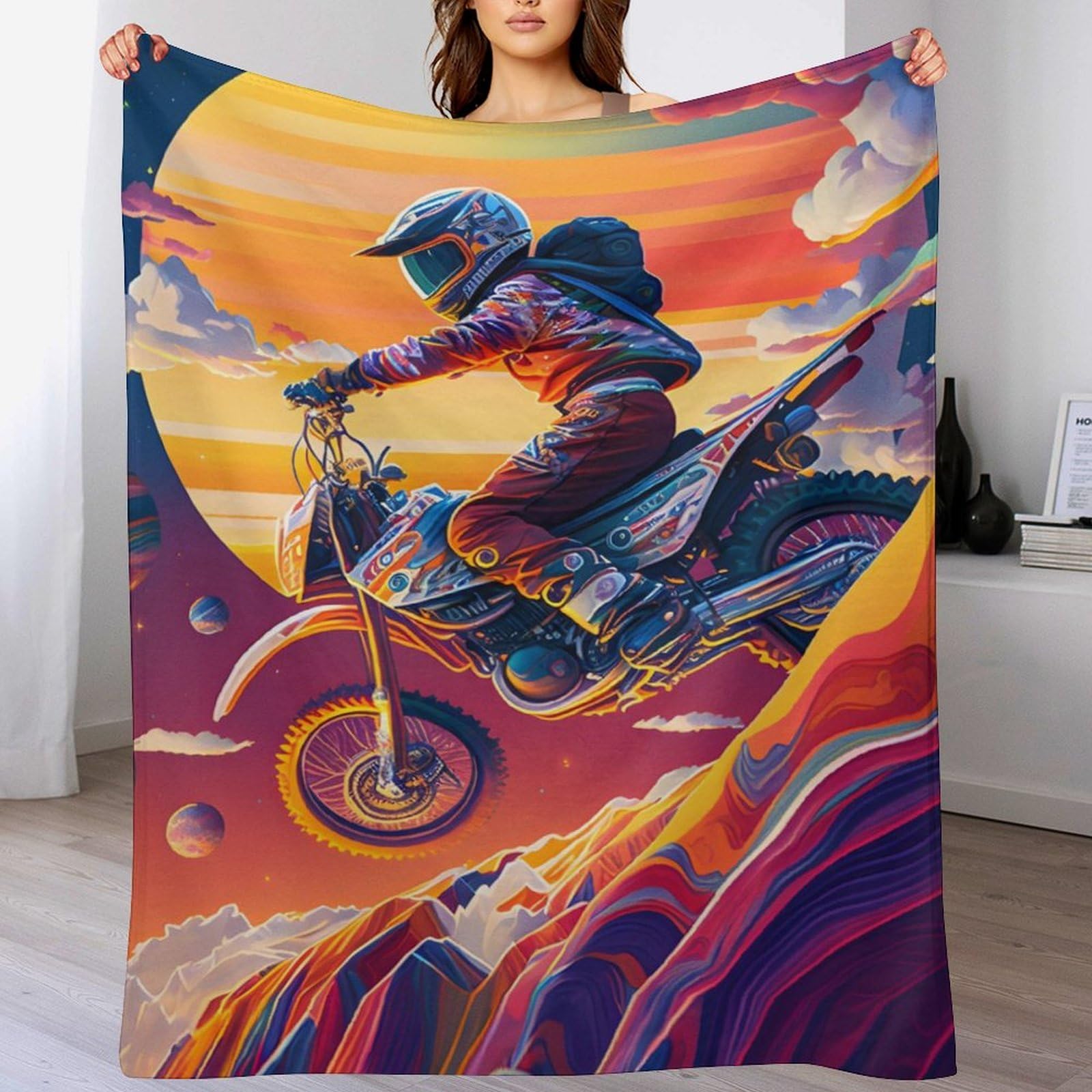 Couverture motocross en flannel doux 140x180cm plaid polaire peluche