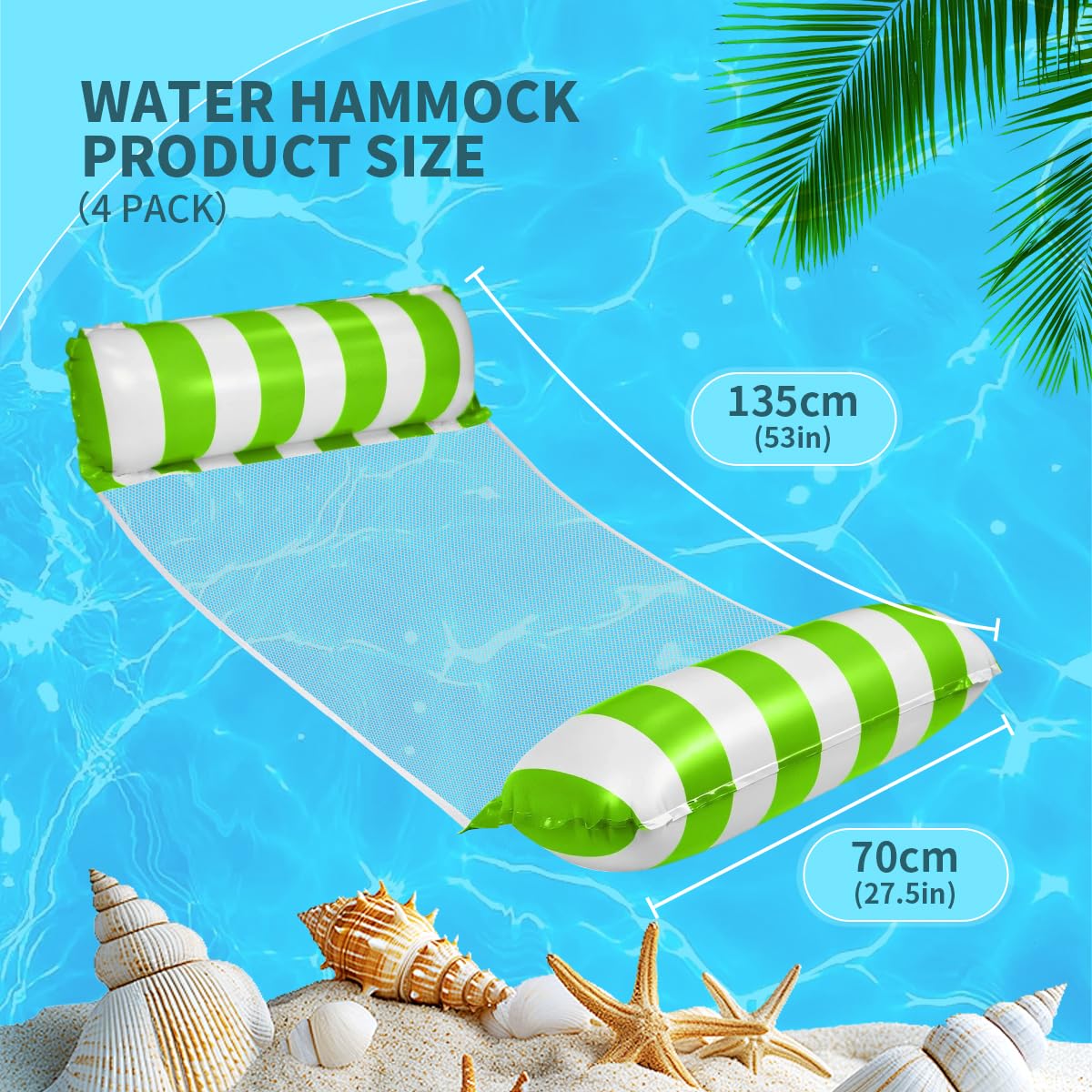 Juego de 4 hamacas de agua para piscina, 4 en 1, colchón inflable de aire para piscina con red, tumbona de agua plegable para adultos y niños, accesorios de piscina para verano, lago playa, capacidad