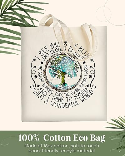 Miniatura 4 de AUSVKAI Bolsa de lona estética para mujer, lindas bolsas de algodón reutilizables de tela para compras, playa, comestibles, Árbol de la Tierra Texto