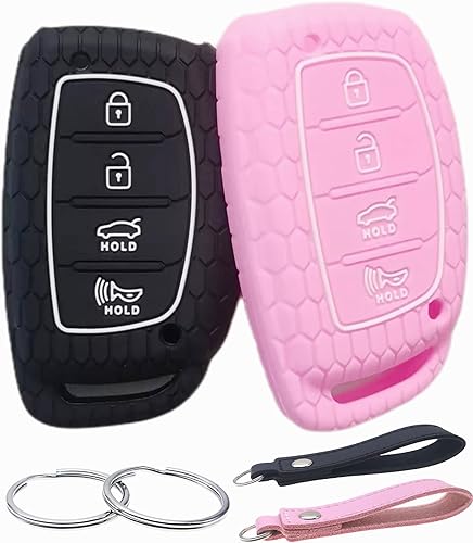 Miniatura 10 de Funda de goma de silicona para llavero compatible con Hyundai Santa Fe Sport Sonata Tucson 2013-2019 (adecuada para botones conabatibleplegable)