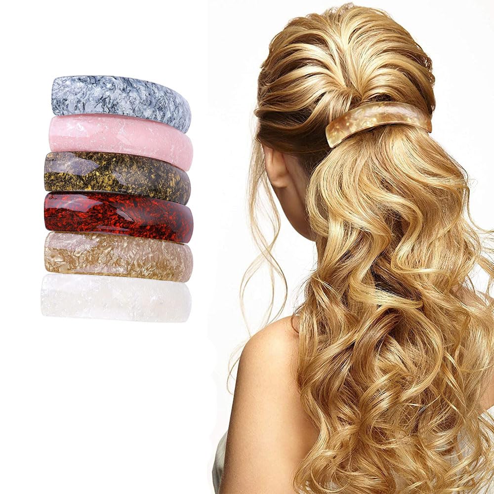 JZS Retro Acrylic Hair Barrettes, 6 Pack Automatic Large Hair Clip Elegant French Design Barrettes for for Thick Hair