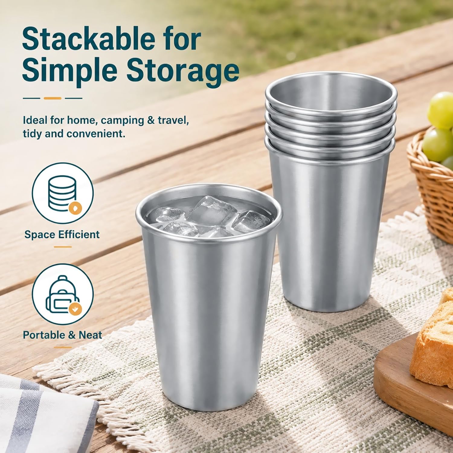 12 Pack Stainless Steel Cups, 17oz Stainless Steel Drinking Cups, Stackable Stainless Steel Drinking Cups Tumbler for Party, Home, Camping, Bar image 4
