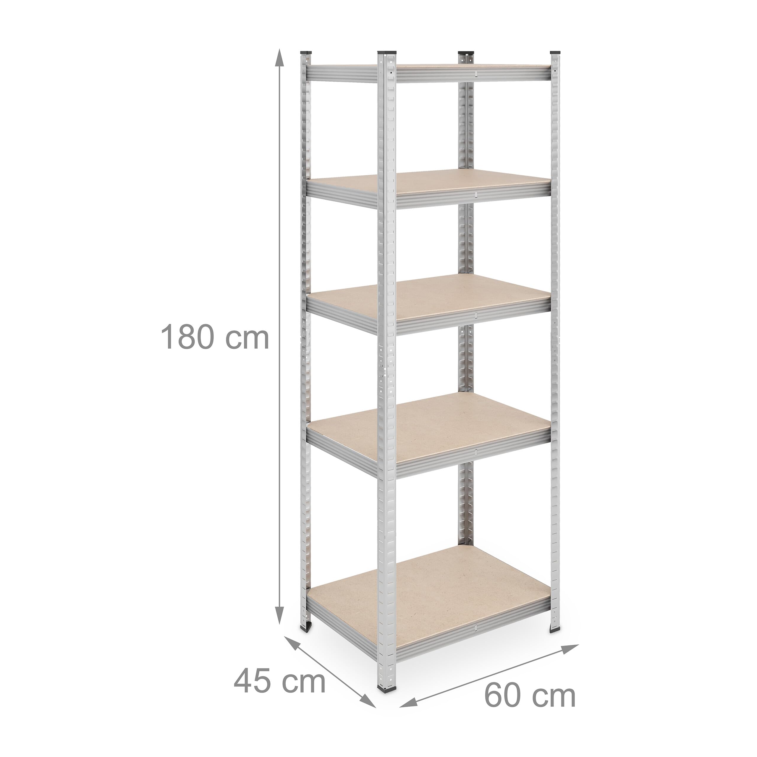 Relaxdays Set da 2 Scaffali in Acciaio, 180x60x45 cm, con 5 Ripiani ad Alta Portata 500 kg per Garage e Cantina, Argento