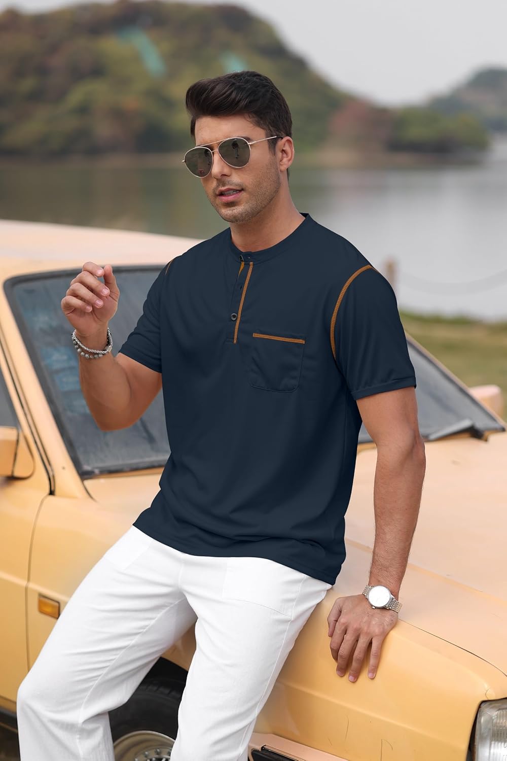Rela Bota Men’s Henley Shirts Short Sleeve Casual Basic T-Shirts Fashion Classic Lightweight Button Tee Tops - Image 3