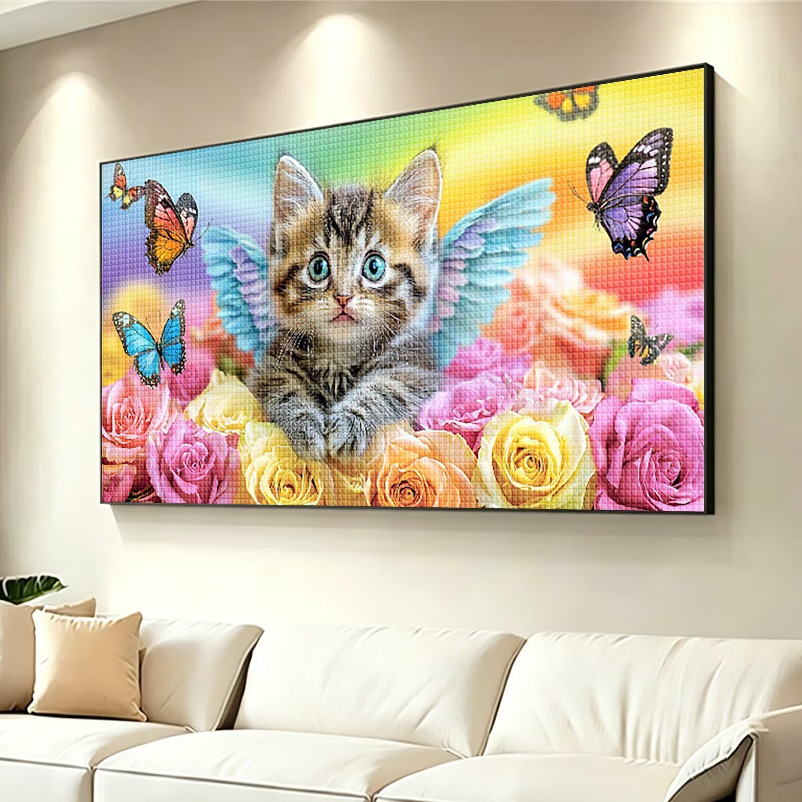 Diamond Painting Grande 160x80cm Gato Diamond Painting Adultos, DIY Flor Pintura de Diamante Manualidades Adultos, 5D Cuadrado Rhinestone Bordado Punto de Cruz Art para Home Decoration Regalo 0J-225