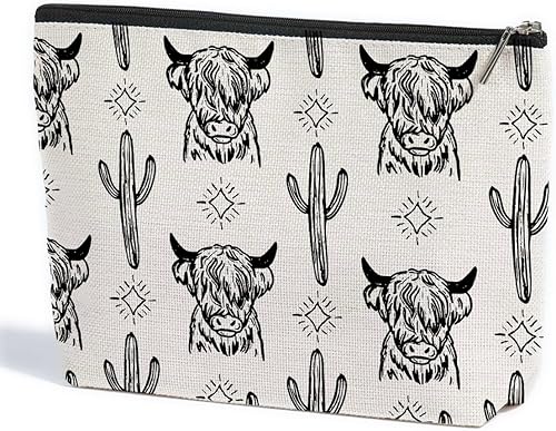 Miniatura 7 de Bolsa de maquillaje retro del oeste, bolsa de cosméticos vintage, bolsa con cremallera de campo, bolsa con estampado de vaca, regalos occidentales