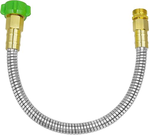 YANWOO Manguera de jardín de acero inoxidable 304 de 2 pies con conector de metal hembra a macho, manguera de agua flexible y ligera, segura para