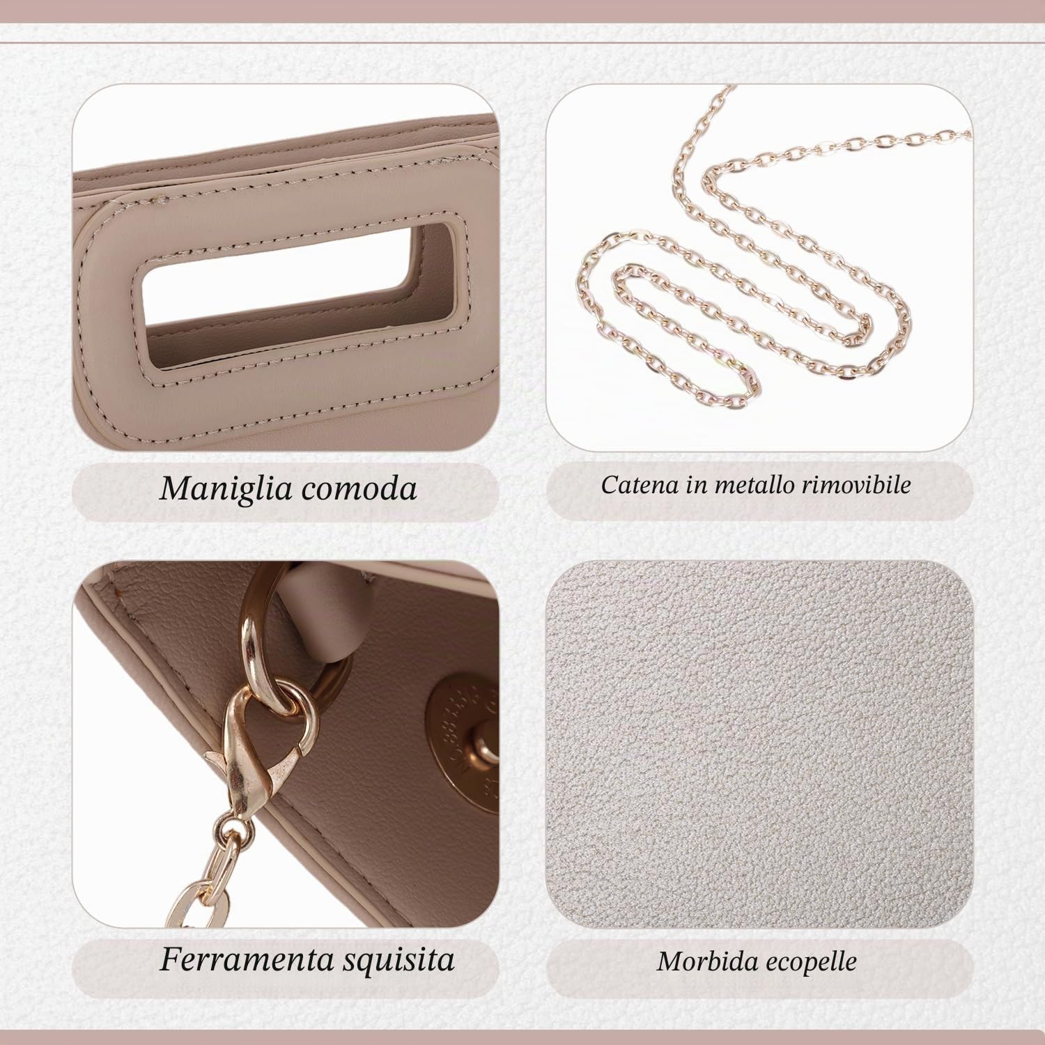 EVEOUT Pochette in Pelle da Donna Clutch da Sera con Catena per Matrimonio Festa Elegante Borse a tracolla per Partito Quotidiana