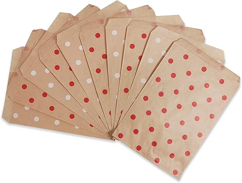 Miniatura 22 de CuteBox - Bolsas de regalo de papel kraft de papel plano con lunares rojos/blancos, 100 unidades (4 x 6 pulgadas) para mercancía, manualidades