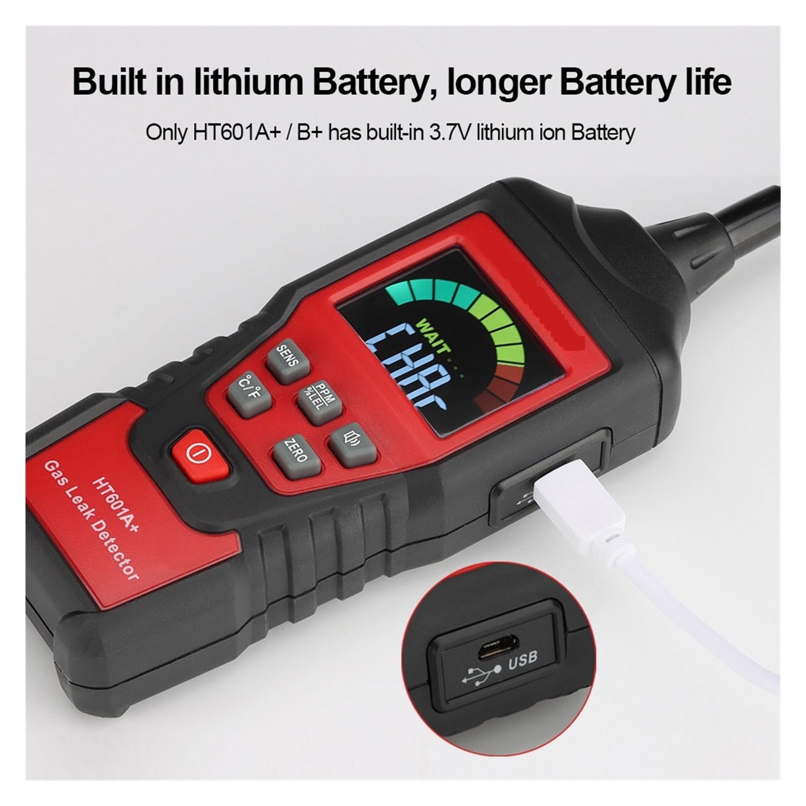 HT601A HT601B Rilevatore Di Fughe Gas 0-1000PPM Suono E Allarme Schermo Combustibile Infiammabile Metano Naturale Display LCD A Colori Rilevamento Rapido Preciso(HT601A)