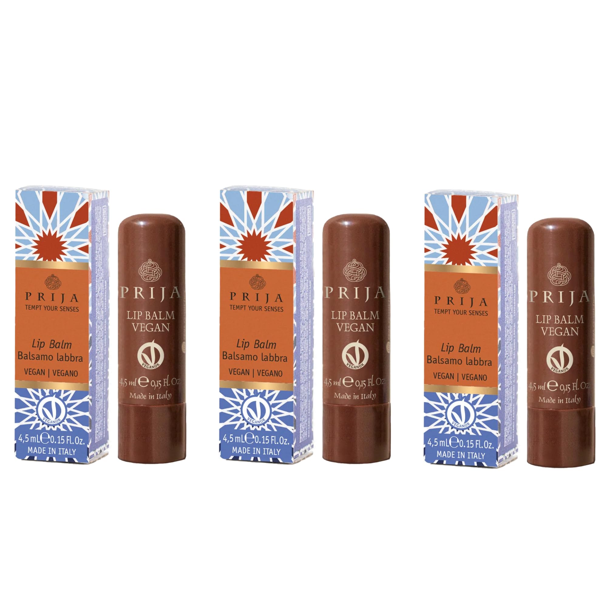 Prija Vegan Lip Balm with Jojoba Oil, Shea Butter and Sunflower Wax, Pampers your Lips Naturally, Hydrating Lip Balm Stick 3 x 4.5ml