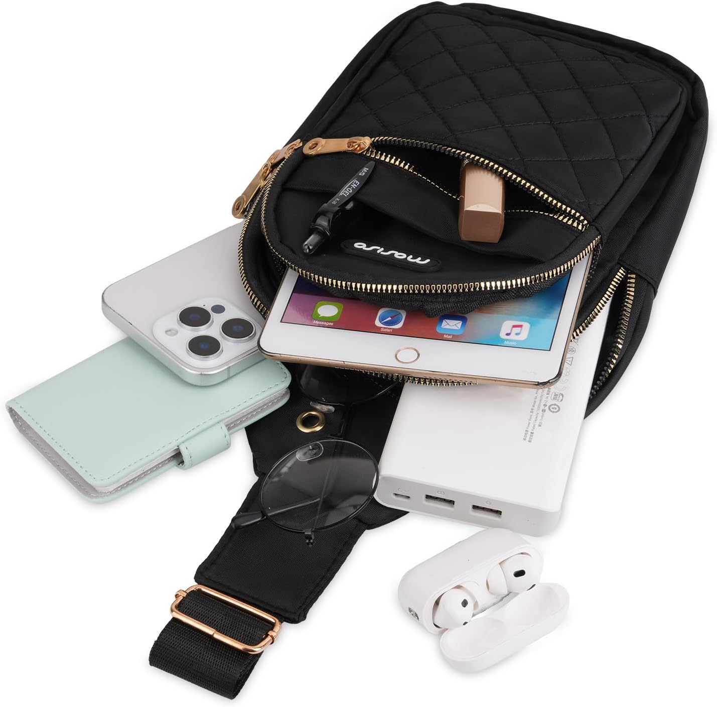 MOSISO Rhombus Quilted Small Sling Backpack Crossbody Sling Bag with Front Horizontal Pocket&Bike Rack Bag with 2 Removable Panniers, Waterproof Bike Trunk Cooler Storage Handbag, Black