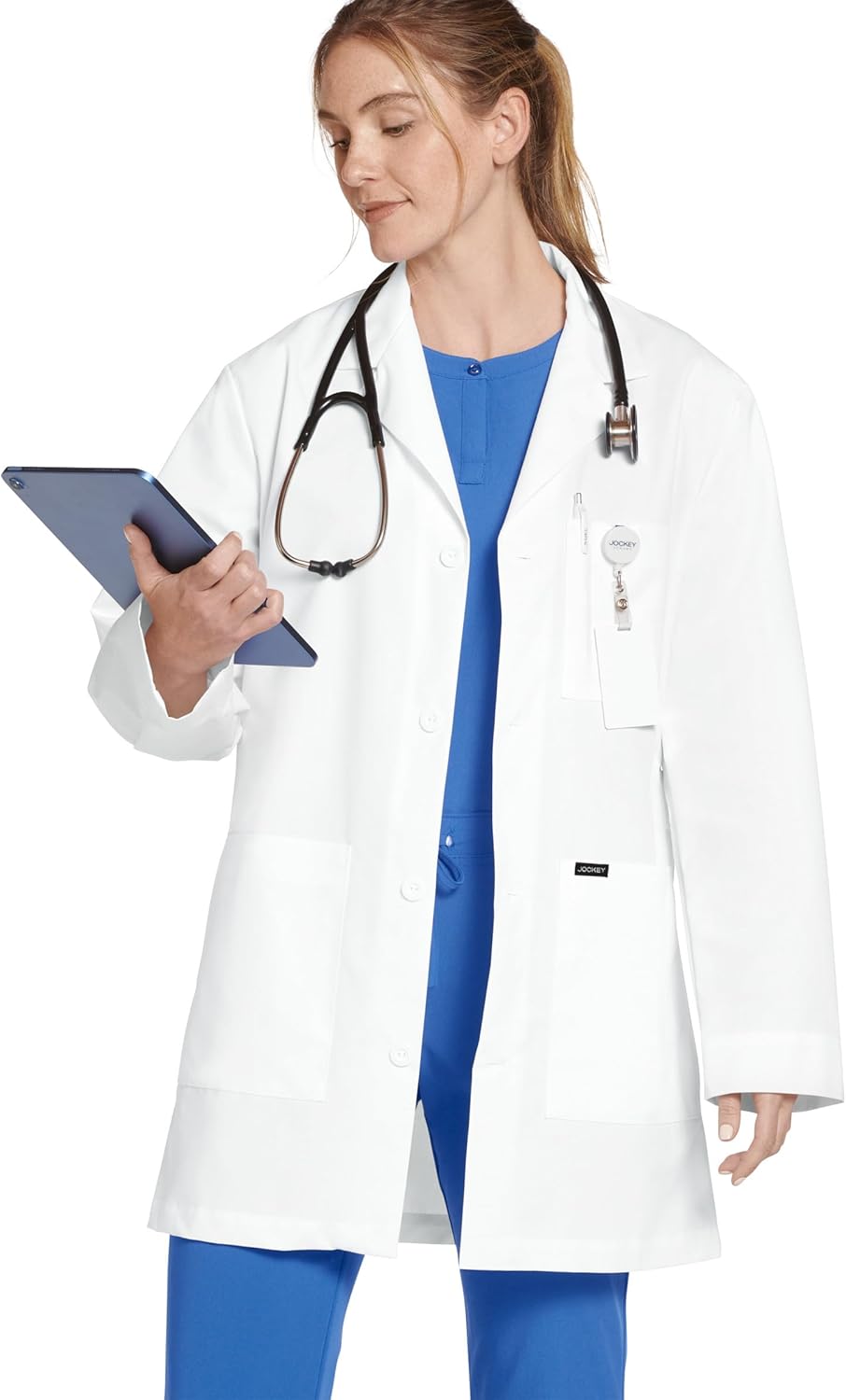Jockey Women's Scrubs 34" Unisex Scrub Lab Coat, White, 3XL