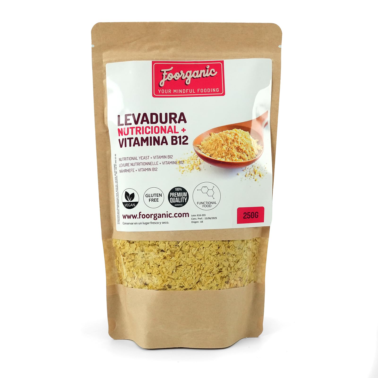 FOORGANIC Levadura Nutricional con Vitamina B12 Foorganic 250g | Superalimento Vegano | Ideal para Enriquecer Platos | Producida en España | Sin aditivos