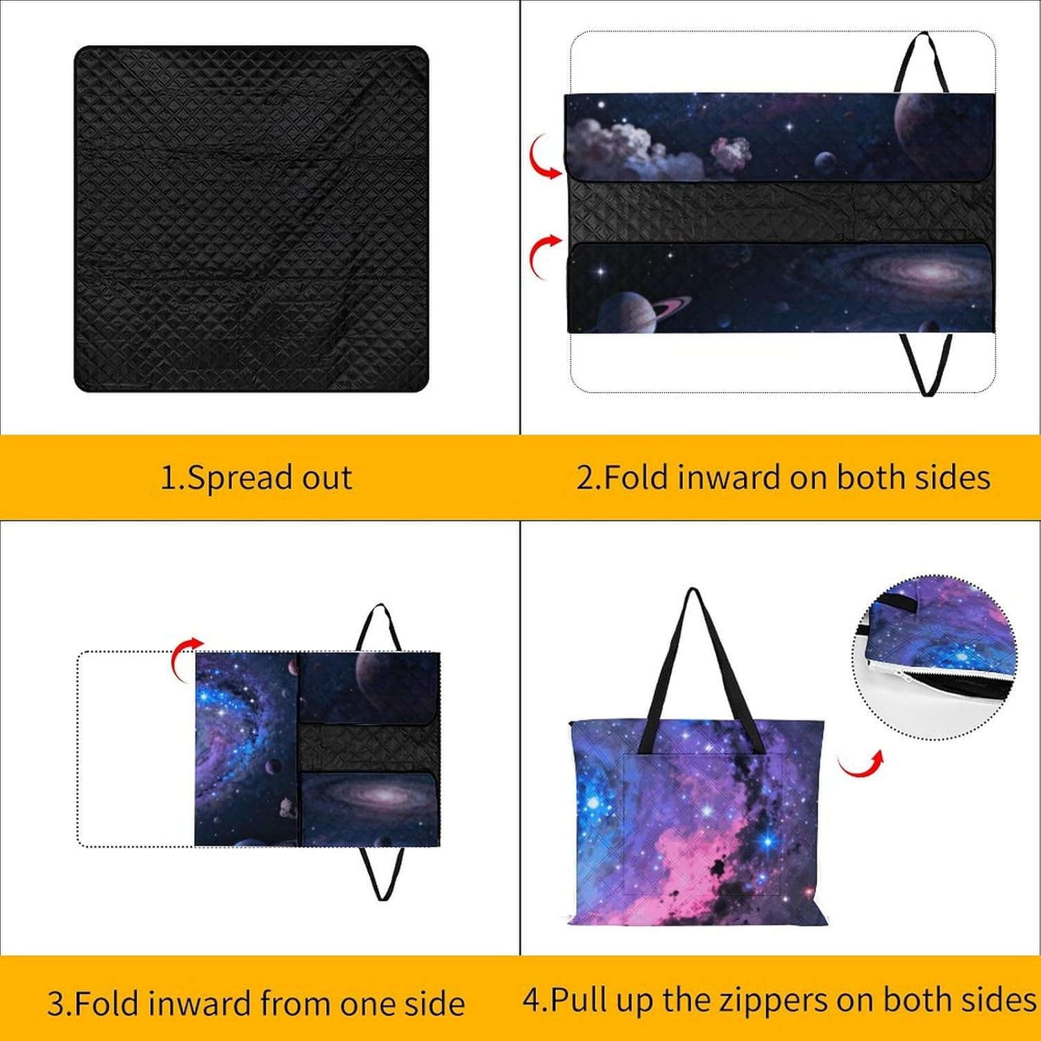 Galaxy Picnic Blanket with Zipper Water Resistant Sand Free Picnic Mat Washable Foldable Easy Carry Beach Blanket for Lawn Beach Hiking Camping
