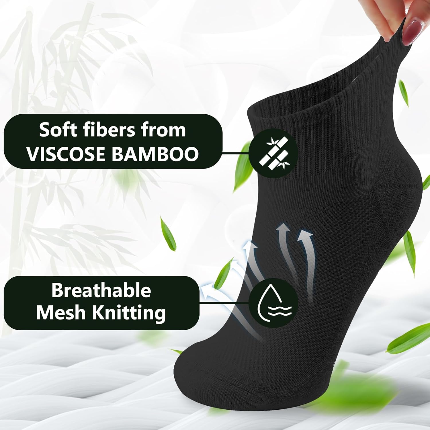 +MD Bamboo Viscose Ankle Socks for Women and Men, Smell Control Breathable Cushioned Sole Casual 6 Pairs