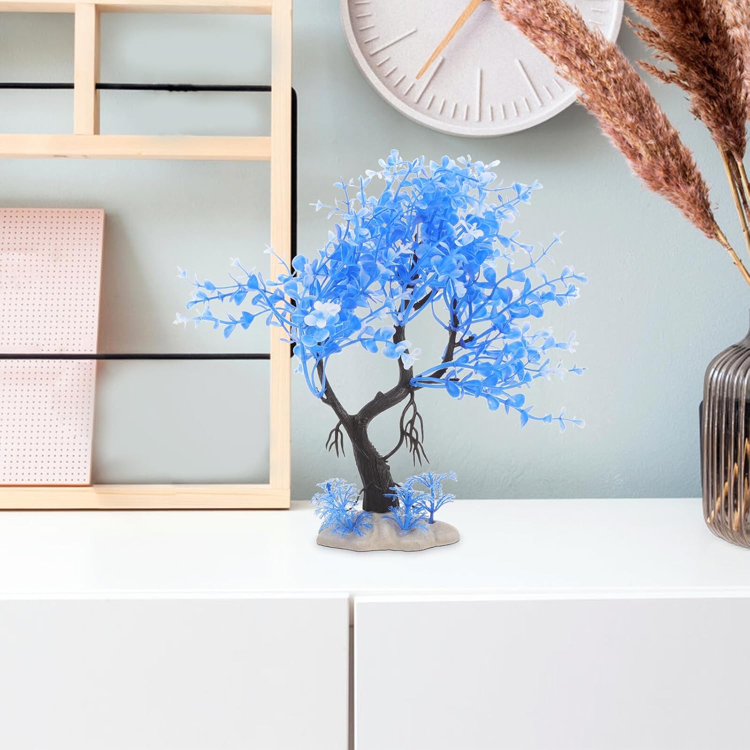 Cabilock 7pcs Aquarium Decorations Artificial Plastic Plants Realistic Blue White Water Grass for Small Fish Tank Decor Accessories