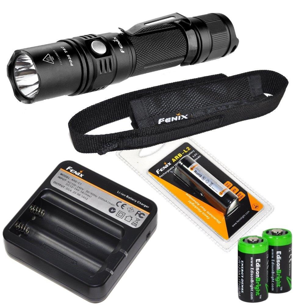 EdisonBright Fenix PD35 TAC 1000 Lumen CREE LED Tactical Flashlight with Genuine Fenix ARB-L2 Batter