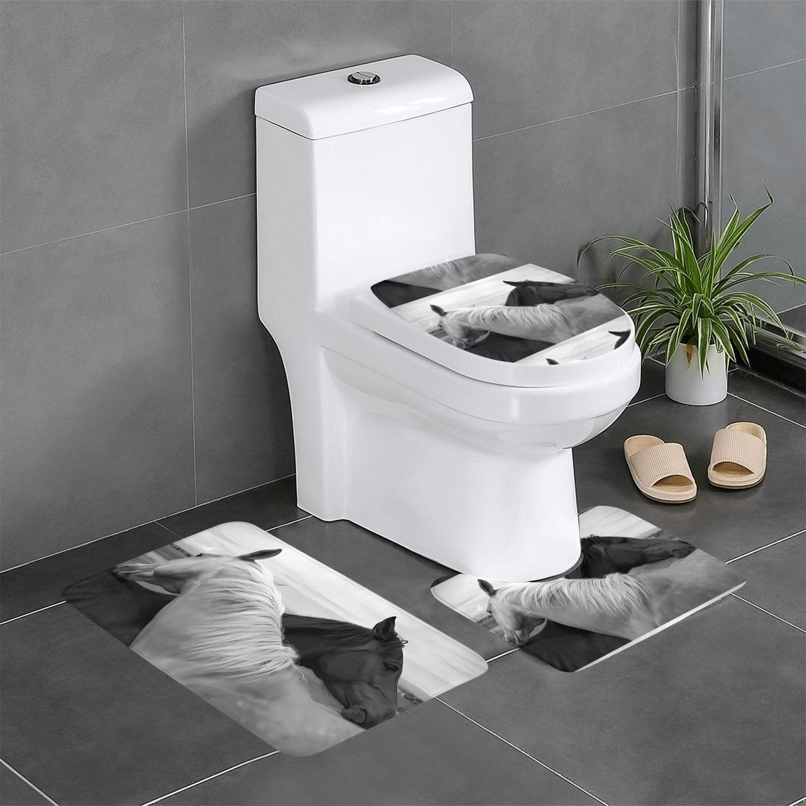 Tapis de sol antidérapants lot de 3 contre les glissades en salle de bain motif chevaux