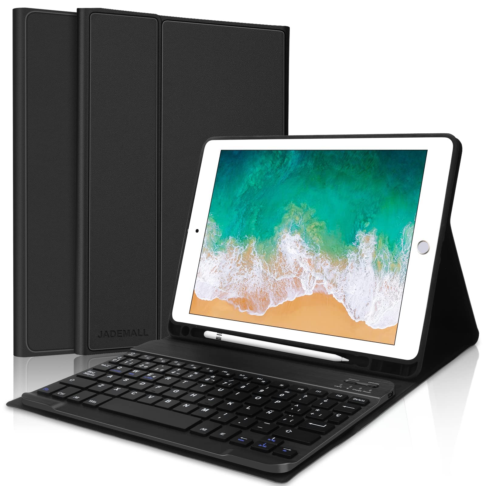 JADEMALL iPad 6th Generation 9.7" Keyboard Case, Detachable Bluetooth Keyboard with Case and Pencil Holder for iPad 6th Gen 2018/5th Gen 2017/iPad Pro 9.7 2016/iPad Air 2/iPad Air 1-Black