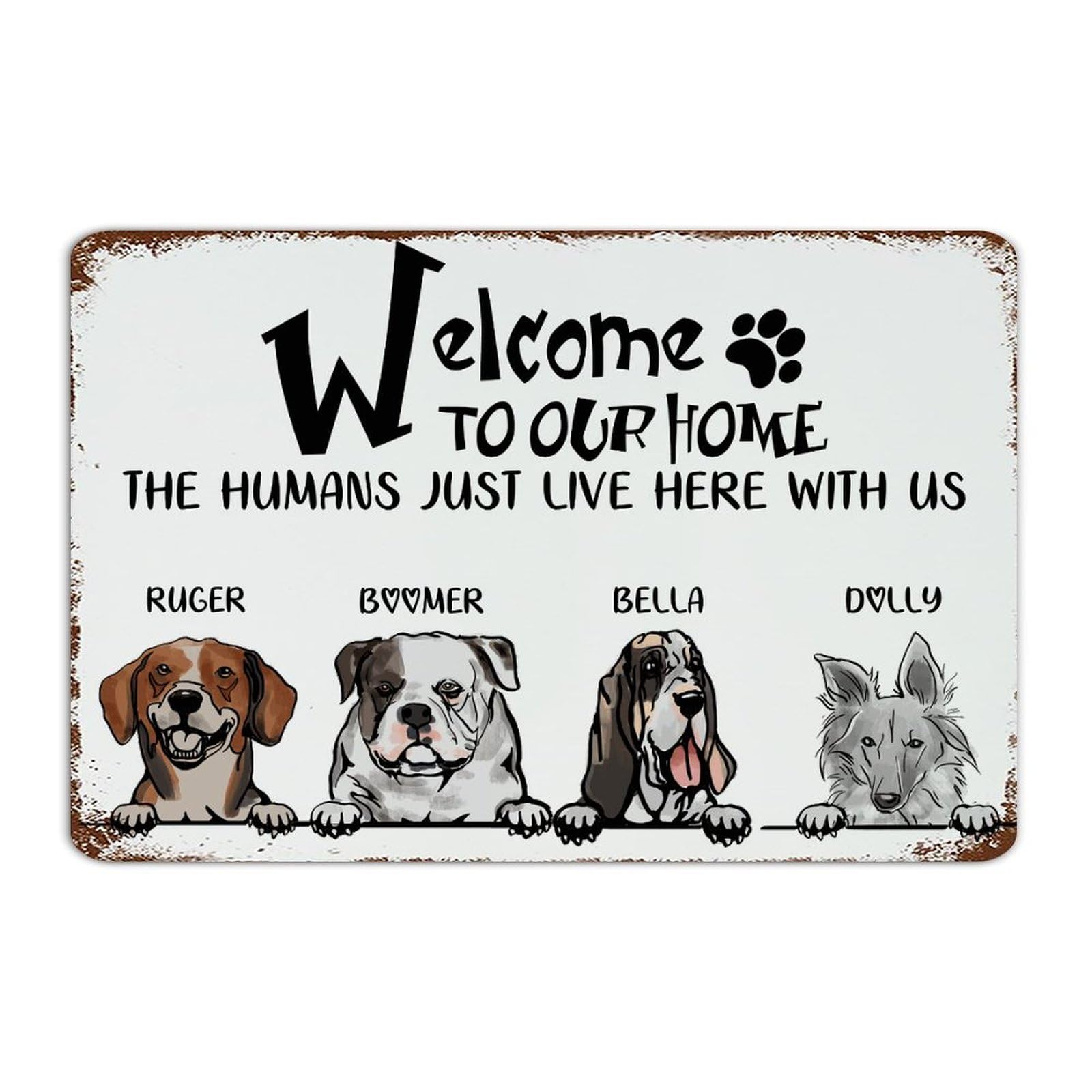 Panneau décoratif en métal welcome pour entrée drôle avec chien et chat