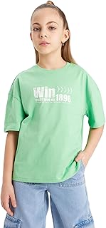 تيشيرت منسوج بقصة مريحة وأكمام قصيرة للبنات من ديفاكتو B5096A8