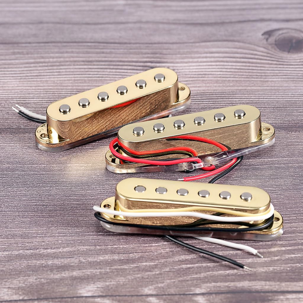 Alnico 5 Guitar Pickup Set Single Coil SSS Pickup Neck/Middle/Bridge Pickups for Stratocaster Electric Guitar Replacement Part Gold (GMB144)