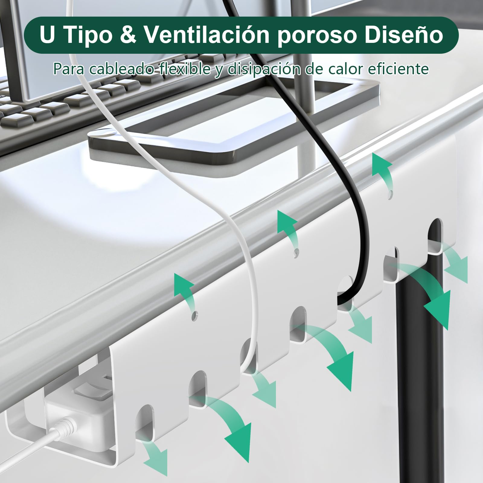 Oududianzi 2PCS Bandejas Gestión de Cable Debajo del Escritorio, Soporta 5kg, Acero al Carbono, Cable Management Under Desk, Bandeja Organizador Cable Escritorio para Hogar u Oficina - Blanco
