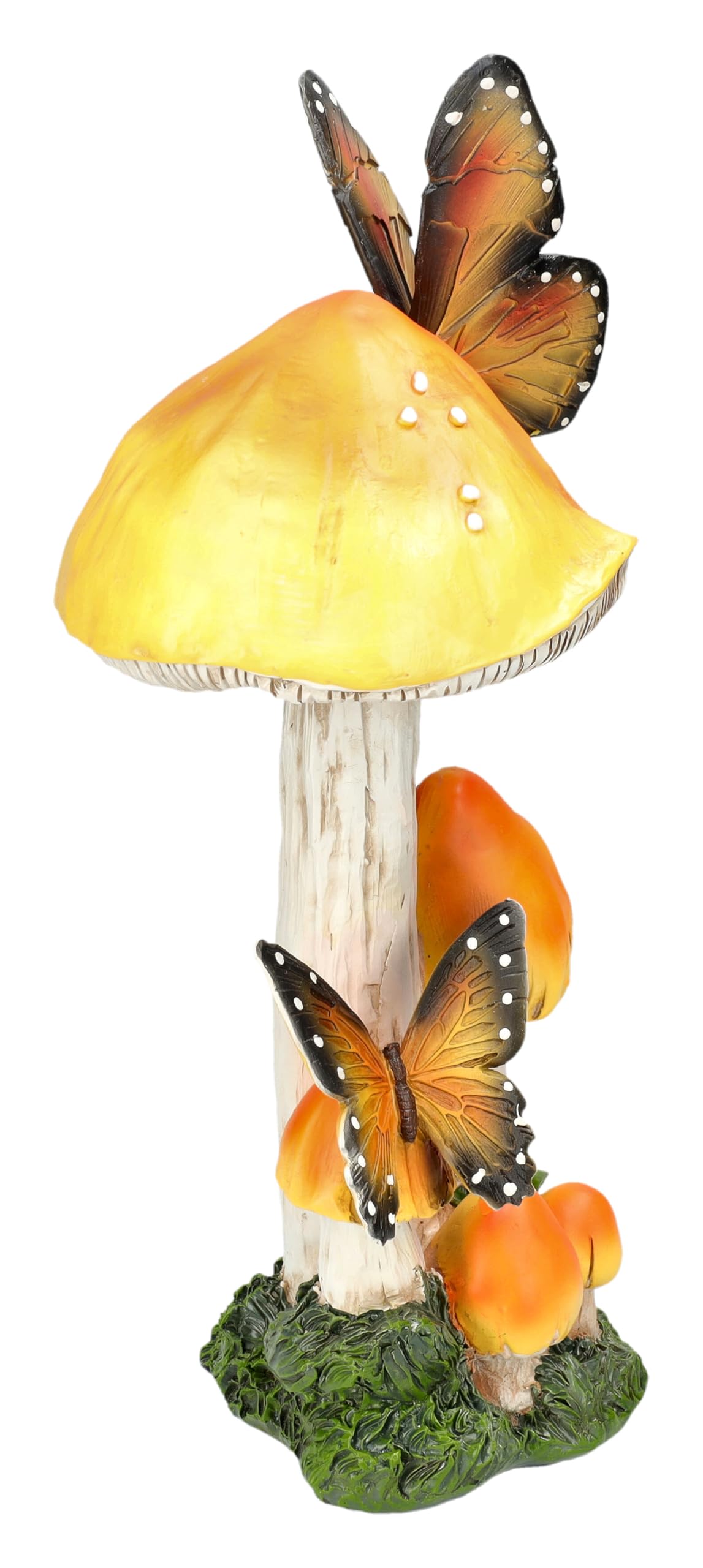 Figuren Shop GmbH Gartenfigur Gelbe Pilze mit Schmetterlingen – Handbemalte Pilz Garten Deko Statue, 32,5 cm Höhe