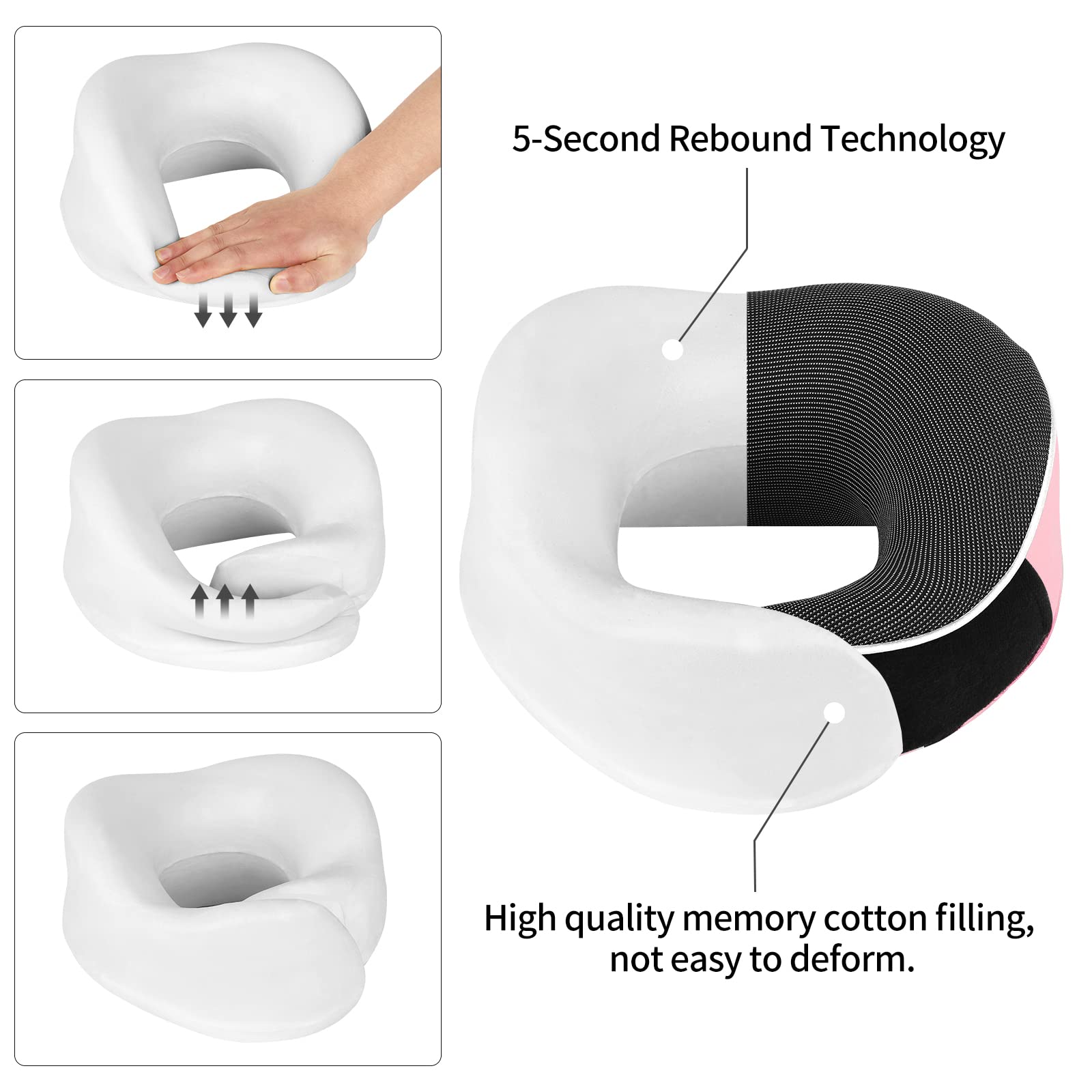 AYhome Travel Pillow, Memory Foam Neck Pillow for Travel, Portable Flight Pillow for Neck Support, Travel Neck Pillow for Airplane Train with Eyemask and Earplugs(Pink)