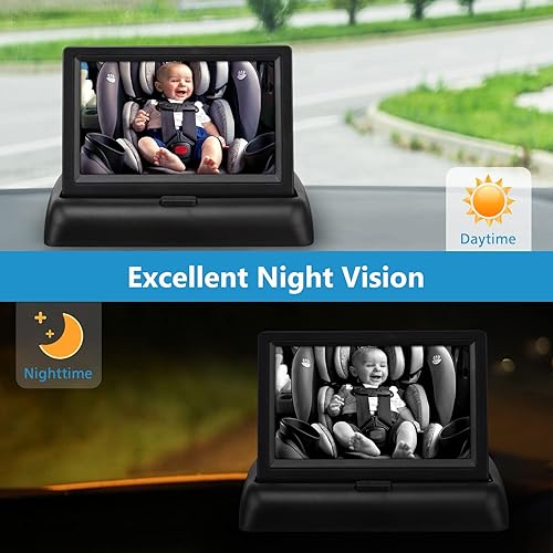 Miniatura 3 de Espejo de coche para bebé de Accmor función de visión nocturna HD con rotación de 360 con pantalla plegable vista infantil en el asiento trasero