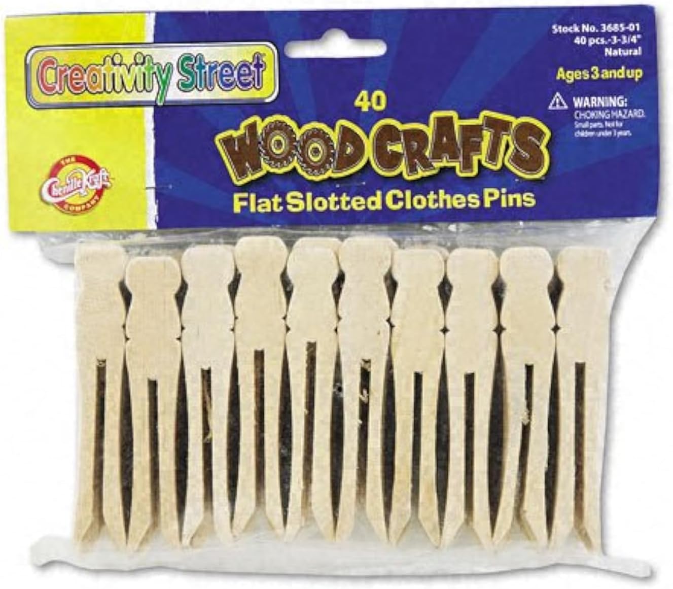 Creativity Street : Flat Wood Slotted Clothespins, 3 3/4 Length, 40 Clothespins per Pack -:- Sold as 2 Packs of - 40 - / - Total of 80 Each